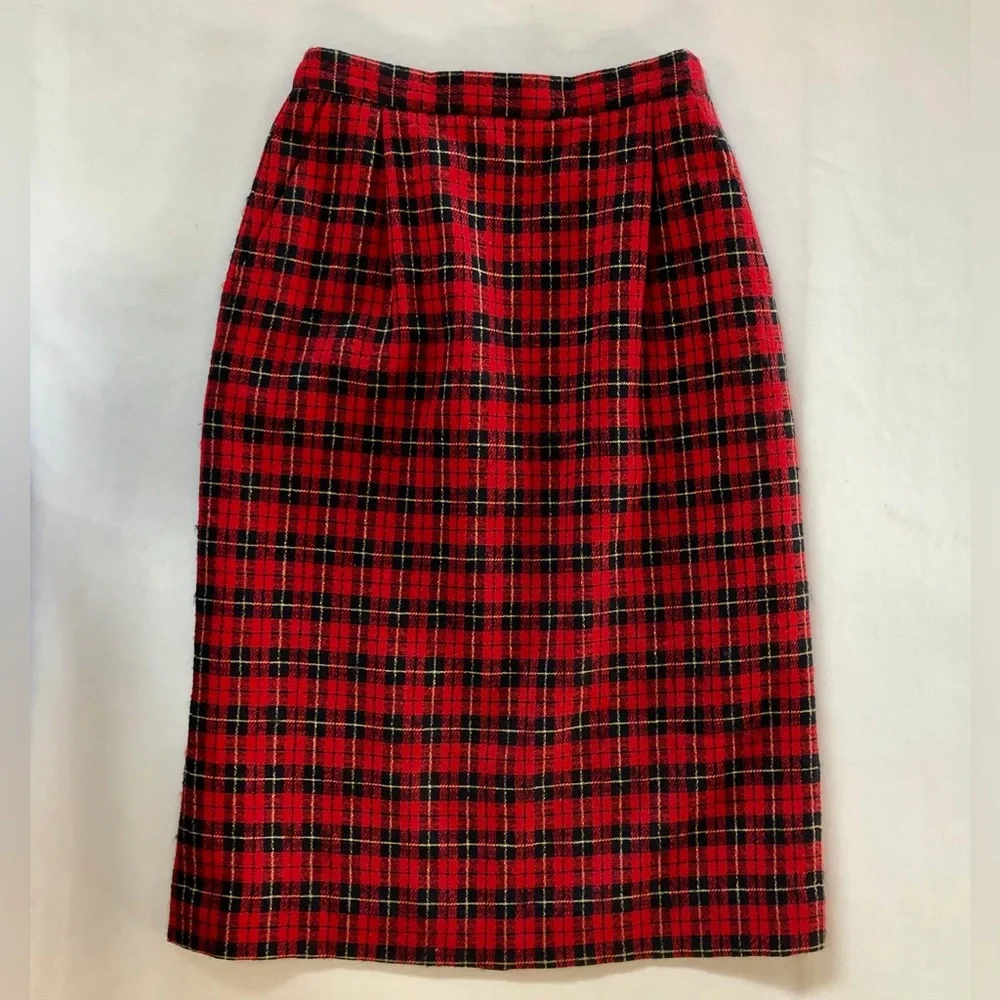 Pendleton Tartan Plaid Wool Pencil Skirt Lined Red Black (00 XXS Petite)